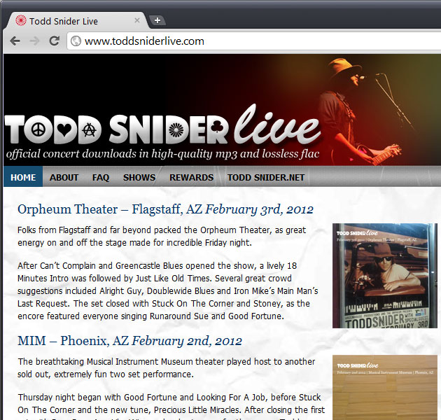 Todd Snider Live Website
