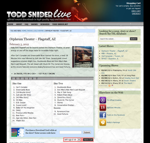 Todd Snider Live Website