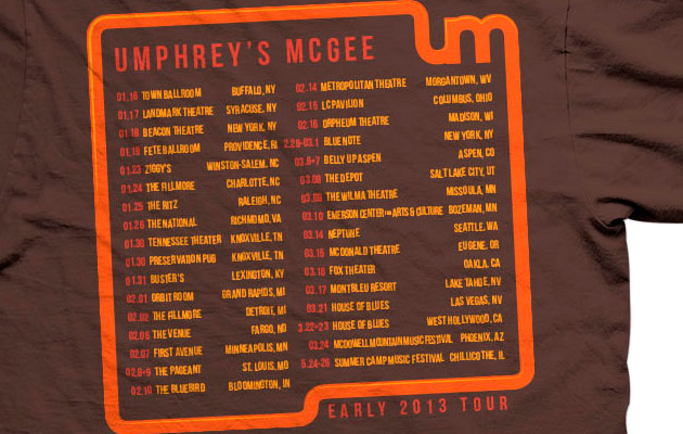 Umphrey's McGee 2013 early tour tee back