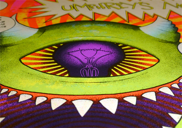 close up on monster's UV light-bulb eyeball