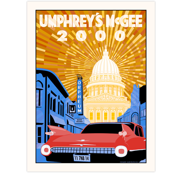 Poster for Umphrey's 1999th and 2000th shows, at the Orpheum Theater in Madison, WI