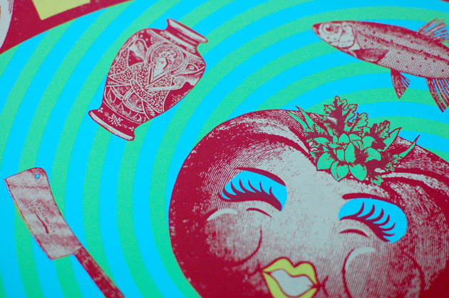 Little Feat silkscreen poster close up of Hot Tomato lady