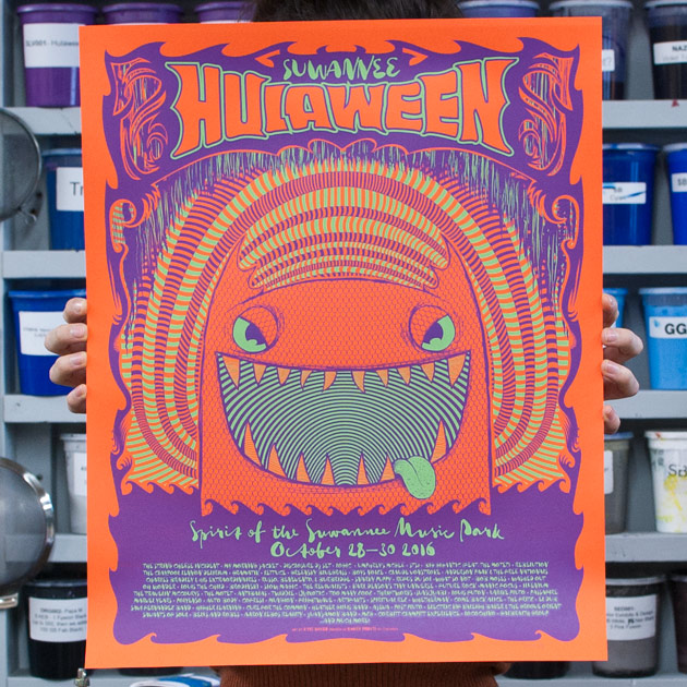 Suwannee Hulaween 2016 silkscreen gig poster by Kyle Baker 