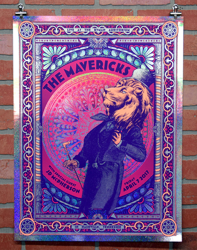The Mavericks at the Ryman Auditorium 2017 gig poster - sparkle foil variant edition